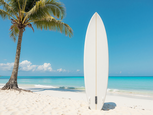 TRPSURF精英级动力冲浪板，银色机身配蓝白装饰，高端材质工艺，专业冲浪场景