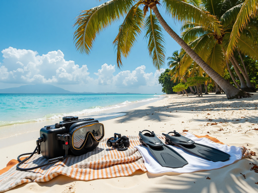 阳光明媚的海滩场景，多人使用TRPSURF动力冲浪板在海面冲浪，蓝天白云海水清澈